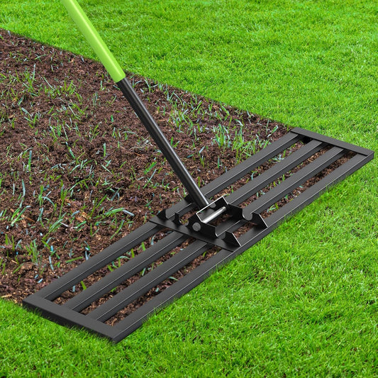 Seeutek Lawn Leveling Rake, 45” x 10” Lawn Leveler with 6.5FT Durable Handle Rakes for Lawns, 0-180° Adjustable Ground Leveler Tool for Yard, Level Soil Sand Dirt Surfaces
