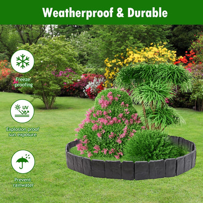 VYNTRA 20Pcs Landscape Garden Edging Border No-Dig 9 Inch Tall Flower Bed Border 16FT Length Plastic Stone-Like Textured for Fence Decorative Lawn Plastic Fencing Flexible for Patio Yard Pathway Grey