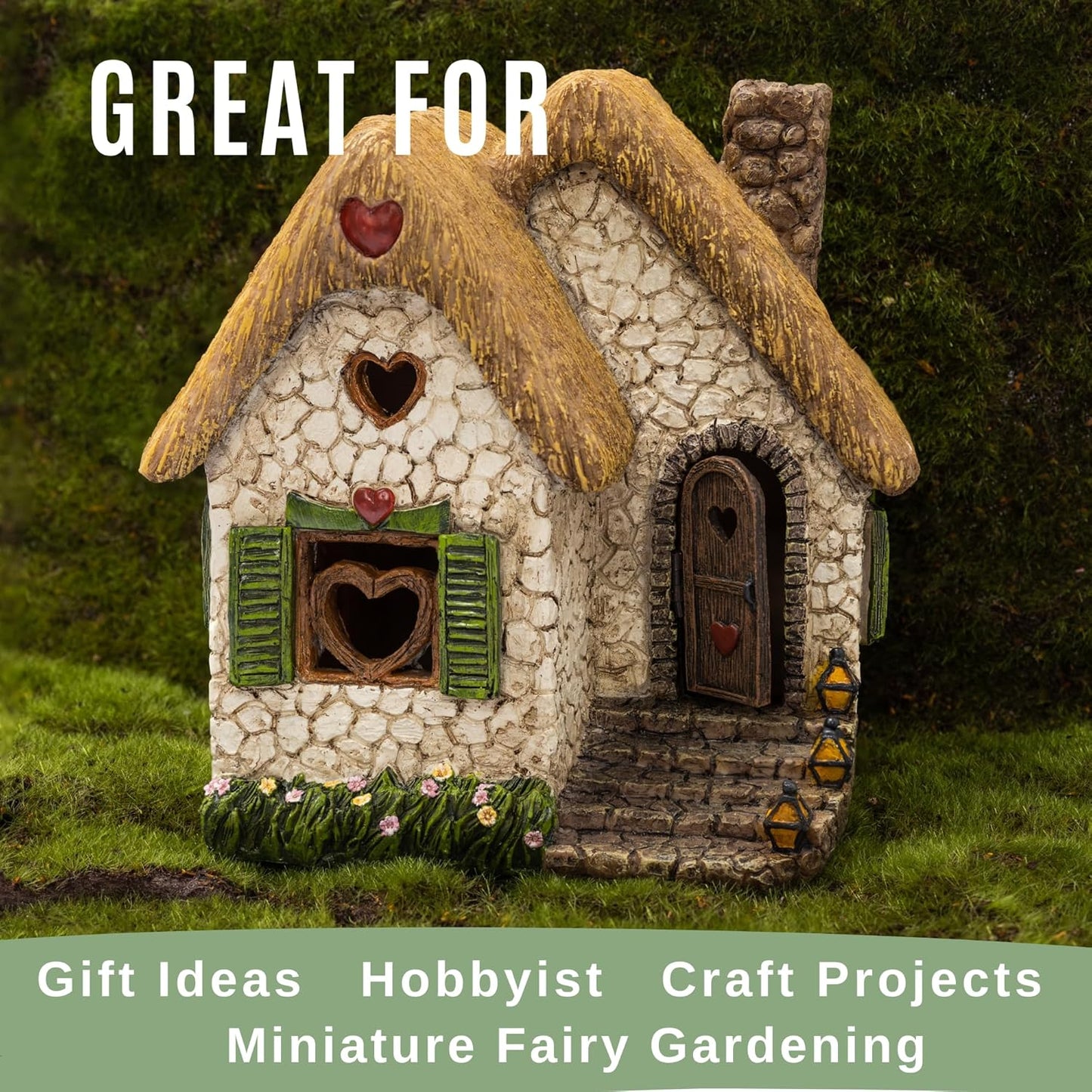 PRETMANNS Fairy Garden House for Outside – Sturdy Building 7” High with Door That Opens – Adorable Miniature Garden Accessories Supplies