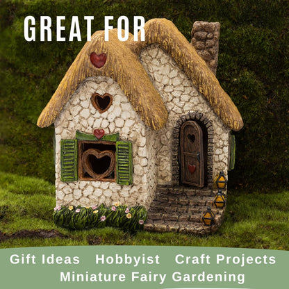 PRETMANNS Fairy Garden House for Outside – Sturdy Building 7” High with Door That Opens – Adorable Miniature Garden Accessories Supplies