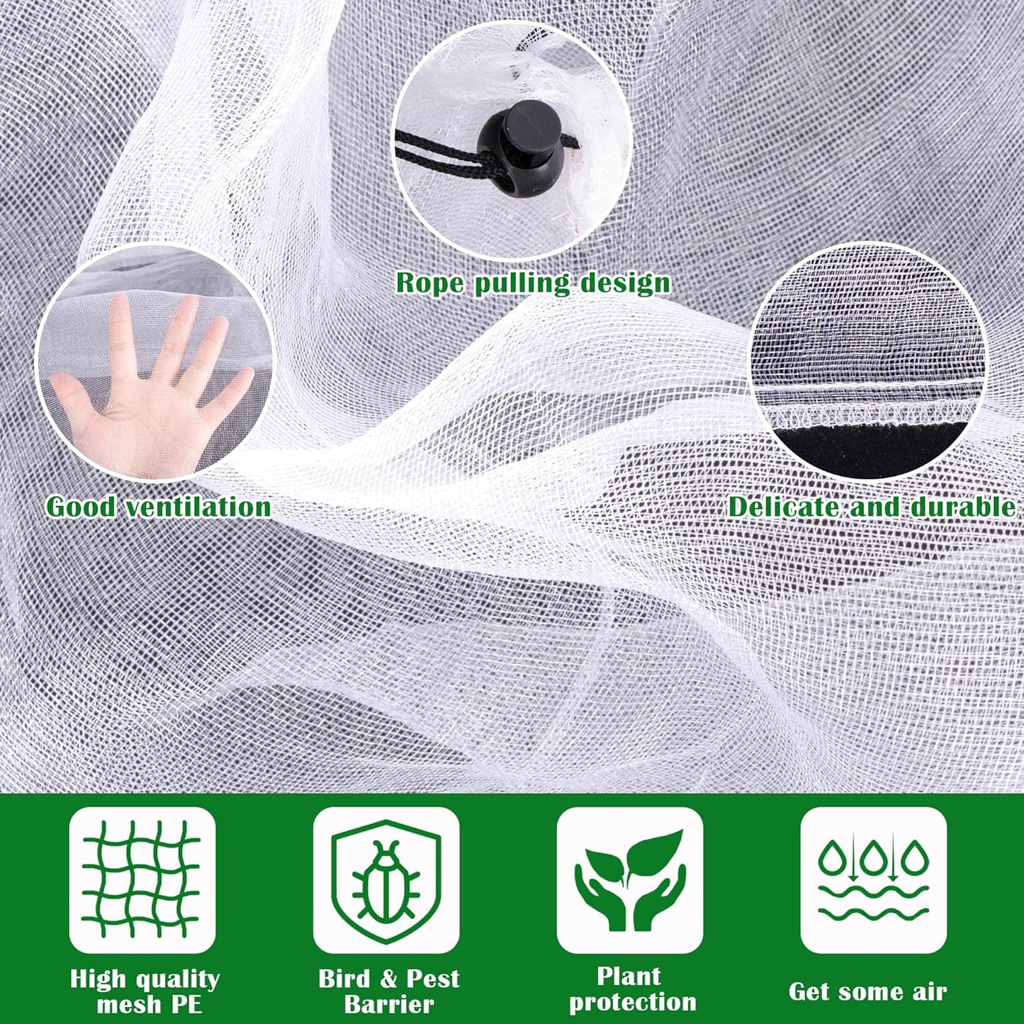 2 Pcs Fruit Tree Netting, 7 x 8 Ft Large Insect Bird Barrier Tree Net with Drawstring, Garden Bird Netting Plant Cover for Protect Plant Fruit Flower from Insect Bird
