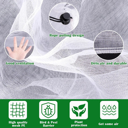 2 Pcs Fruit Tree Netting, 7 x 8 Ft Large Insect Bird Barrier Tree Net with Drawstring, Garden Bird Netting Plant Cover for Protect Plant Fruit Flower from Insect Bird