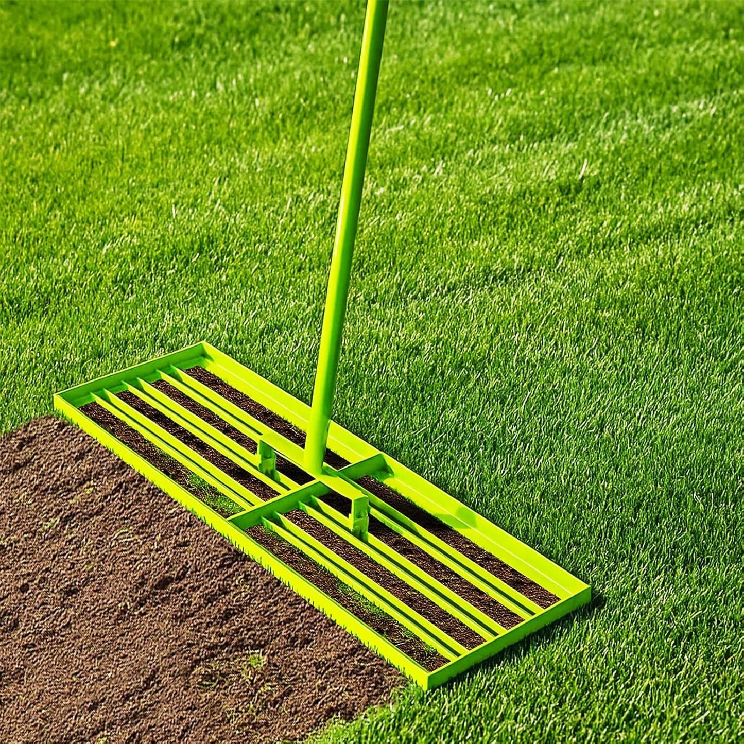 Lawn Leveling Rake 30"x10" - Stainless Steel with Adjustable 30"-74" Handle, Anti-Flipping Lawn Tool for Garden, Farm, Backyard, Golf Course