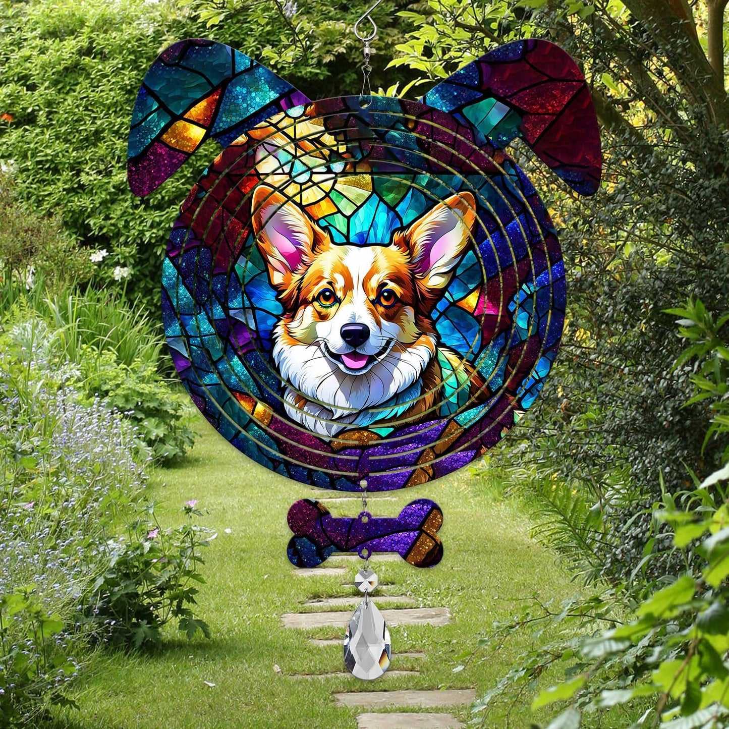 Corgi Dog Ears Wind Spinner, Corgi Wind Spinner Hanging for Yard and Garden