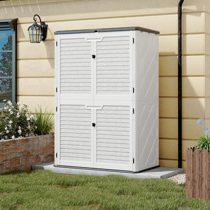 KAMABOKO Outdoor Storage Cabinet 55 Cu.Ft Outdoor Trash Can Storage Shed Waterproof Horizontal Storage Shed Outdoor Storage for Backyard, Patio, Poolside (White)