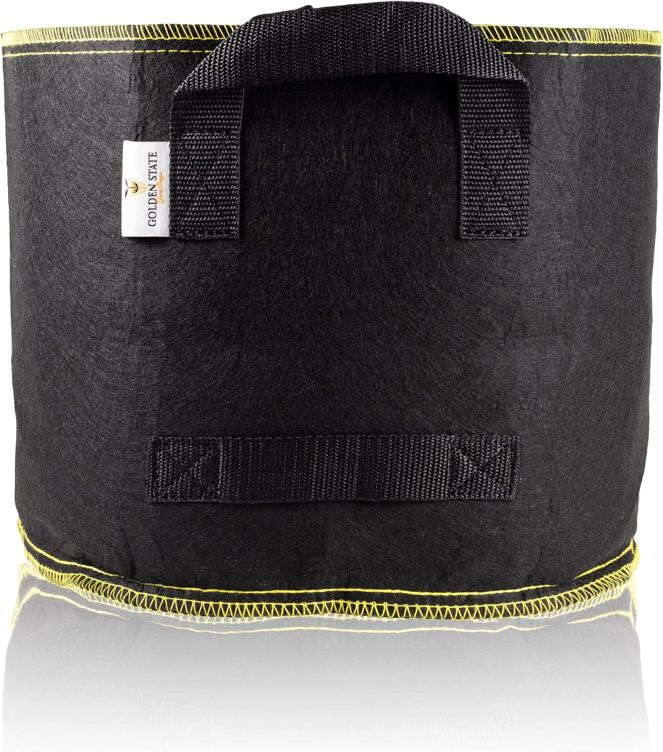 Grow Bags: 5-Pack (Size: 25 Gallon): 300gsm Black Felt Fabric w/Yellow Stitch, Biodegradable and eco-Friendly Material. (Handles + Dumping Handles-pat.Pend).