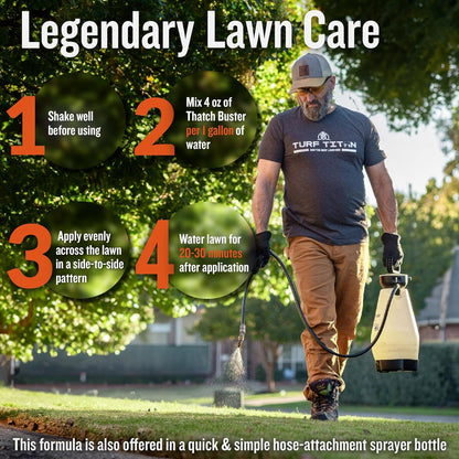 Turf Titan Thatch Buster – Natural Lawn Aerator and Grass Dethatcher – Probiotic Solution for Improved Lawn Drainage, Soil Health, and Strength (32oz)
