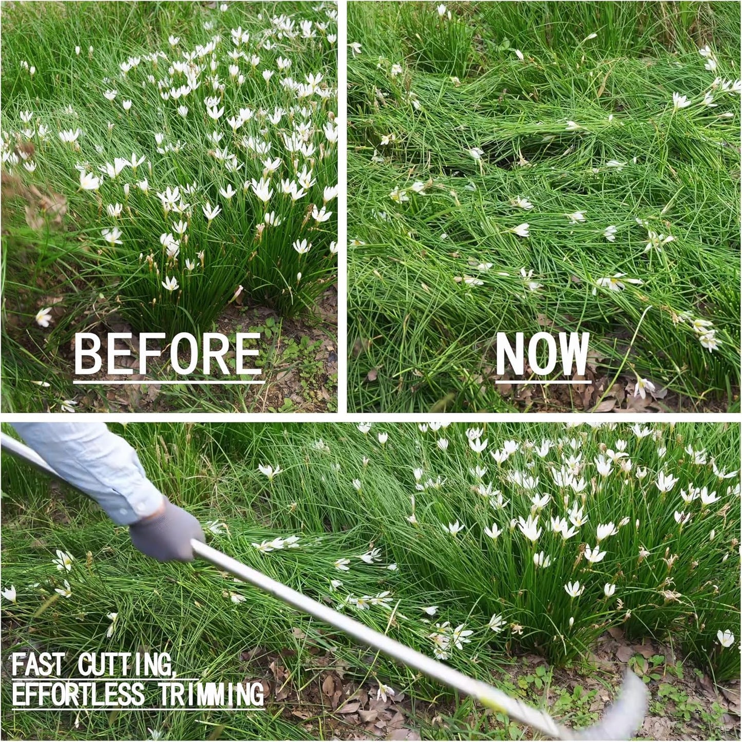 Weeding Sickle, Steel Grass Sickle with Serrated Double-Edged Blade, Telescoping Grass Whip, Stand up Weeding Grass Sickle, Lightweight Sickle Garden Tool Long Handle for Garden, Yard