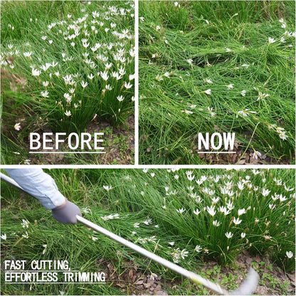 Weeding Sickle, Steel Grass Sickle with Serrated Double-Edged Blade, Telescoping Grass Whip, Stand up Weeding Grass Sickle, Lightweight Sickle Garden Tool Long Handle for Garden, Yard