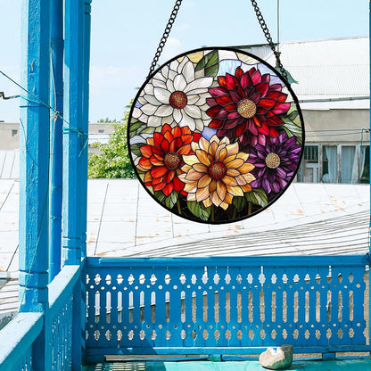 Stained Glass Window Hanging, Colorful Flowers Sun Catcher for Window Door Home Decor Plant Suncatcher Christmas Mother's Day Birthday Gifts for Women Men Mom and Nana 9.8 in