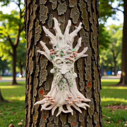 Whimsical Tree Face Garden Decoration ，Tree Faces Decor Outdoor Wallmounted Statue Art with Leaf Features, Outdoor Decor Garden Accessory.(Mushroom)