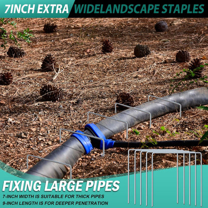 50 Pack Heavy Duty Wide Landscape Staples, 7 Gauge Galvanized Steel Turf Stakes Garden Stakes Bulk, U Type Anchor for Grass, Securing Weed Barrier Fabric, Pipes, Sod (9"x7")