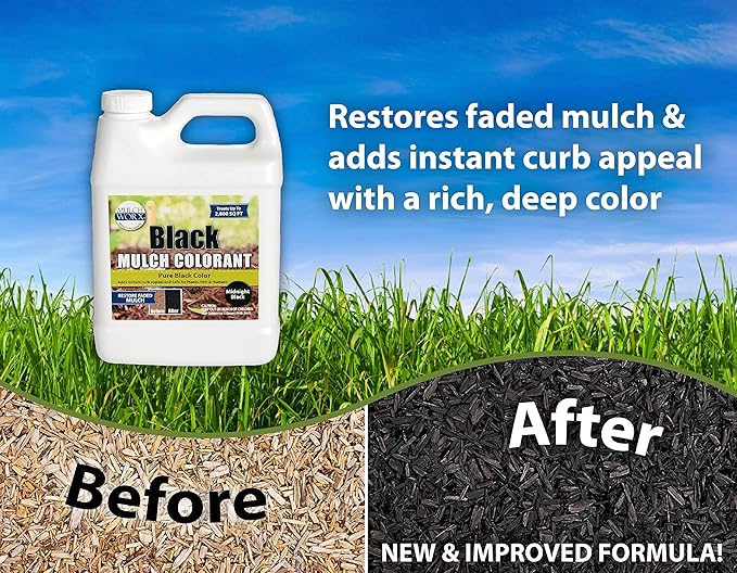 MulchWorx Black Mulch Color Concentrate- Quart - Treats 2,800 Sq. Ft. - Pure Midnight Black Mulch Dye Spray