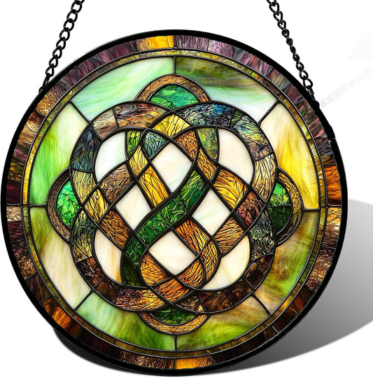 Stained Glass Window Hanging, Tiffany Abstract Totem Sun Catchers Colorful Glass Panel Bless