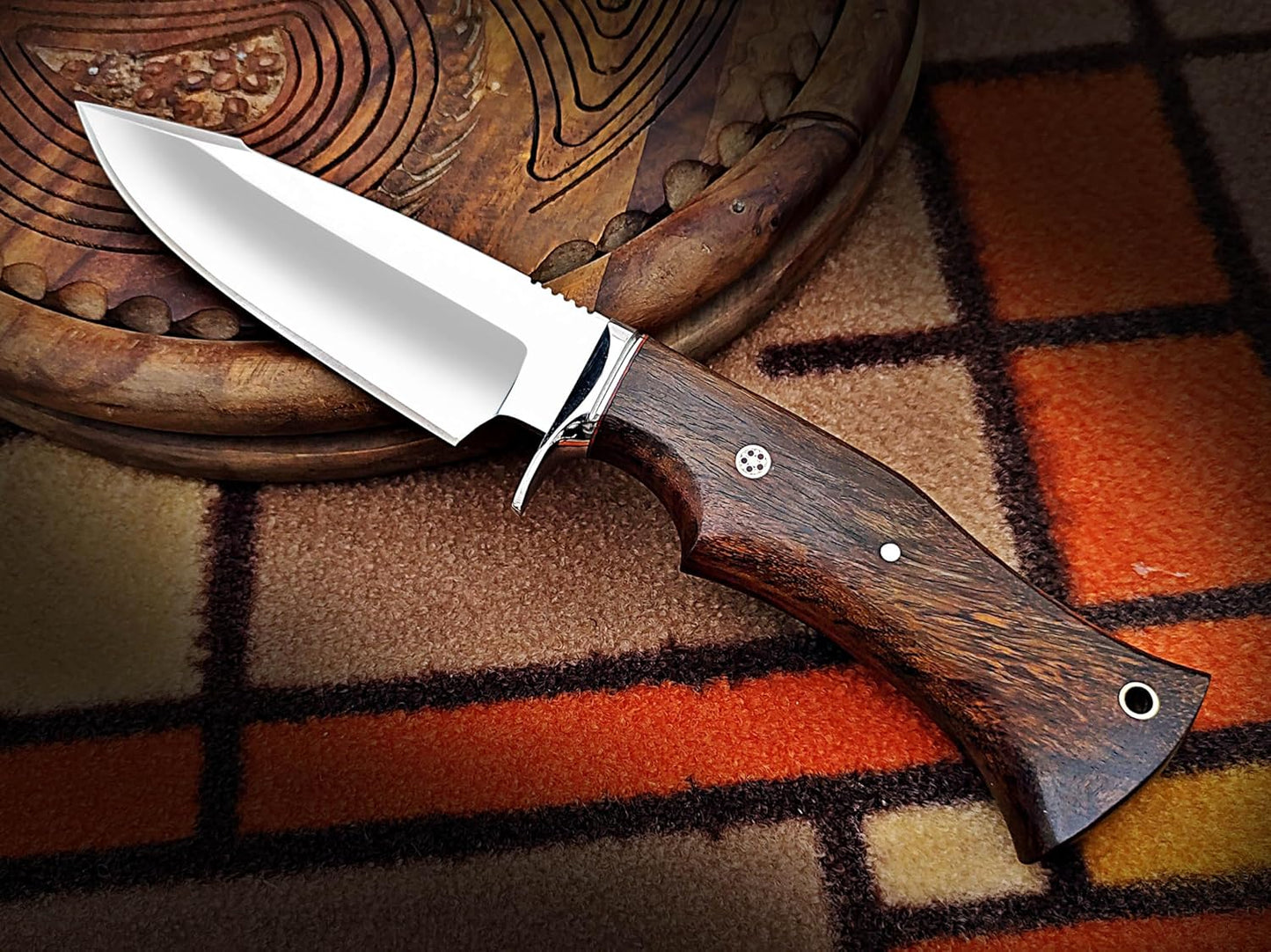 Warivo 10″ Handmade D2 Steel Hunting Knife with Leather Sheath - Ideal EDC Knife for Skinning, Camping, Bushcrafting and Outdoor Activities