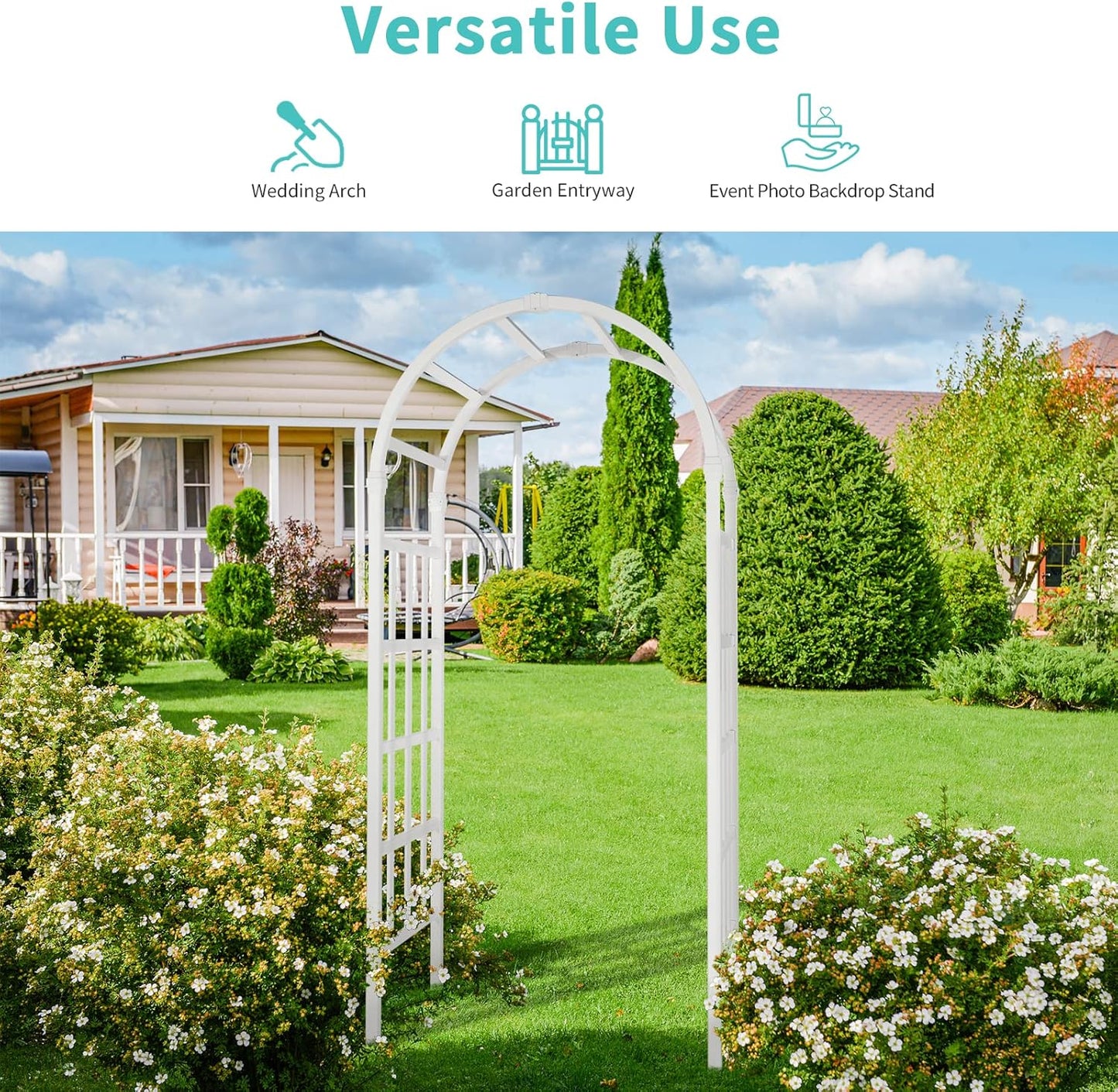 VINGLI Vinyl Garden Arbor, PVC Wedding Arch for Ceremony Party, Garden Trellis for Climbing Plants Outdoor, Arch Backdrop Stand for Garden, Backyard, Lawn