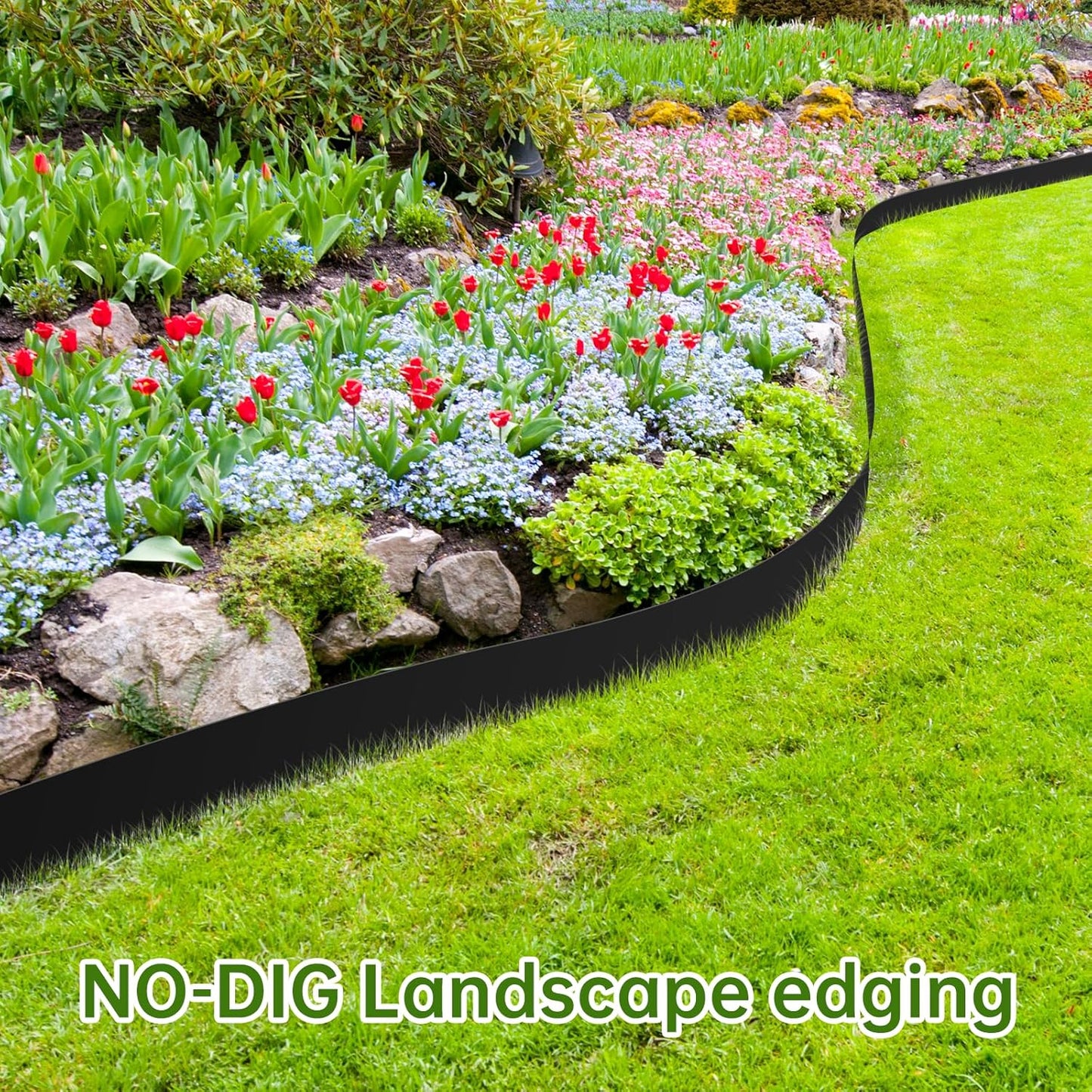 Landscape Edging Border No Dig - 40FT 4IN Tall Garden Edging Border with 40 Stakes, Plastic Garden Fence Lawn Edging Flexible for Landscaping, Flower Beds, Yard, Pathway with Connectors