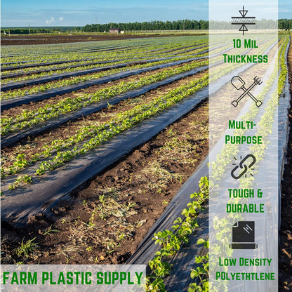 Farm Plastic Supply - Black Plastic Sheeting - 10 mil - (5' x 100') - Black Plastic Tarp, Polyethylene Vapor Barrier Sheeting, Painters Tarp