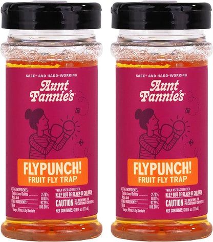 Aunt Fannie's FlyPunch Fruit Fly Trap for Indoor and Kitchen Use, Ready to Use, Made with Plant Based Ingredients, Safe Near Food, Each Bottle Lasts Up to 30 Days, Pack of 2