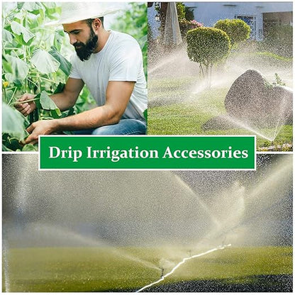 200 Pieces Drip Irrigation Fittings Kit for 1/4 Inch Tubing, 50 Straight Barbs, 50 Tees, 50 Elbows, 50 4-Way Couplings, Barbed Connectors with Plastic Box for Garden Lawn Drip, Sprinkler Systems,Black