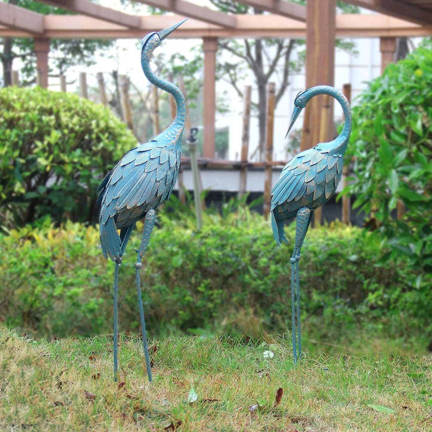 35-40 Inch Standing Garden Crane Statues for Outdoor Set of 2 Metal Birds Garden Sculptures Yard Art for Home Backyard Patio Lawn Decoration