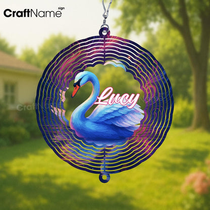 Personalized Swan Wind Spinner 3D Stainless Steel, Swan Garden Spinner Hanging Outdoor Decor, Wind Spinners Outdoor, Custom Gift for Grandmother, Mom, Wife
