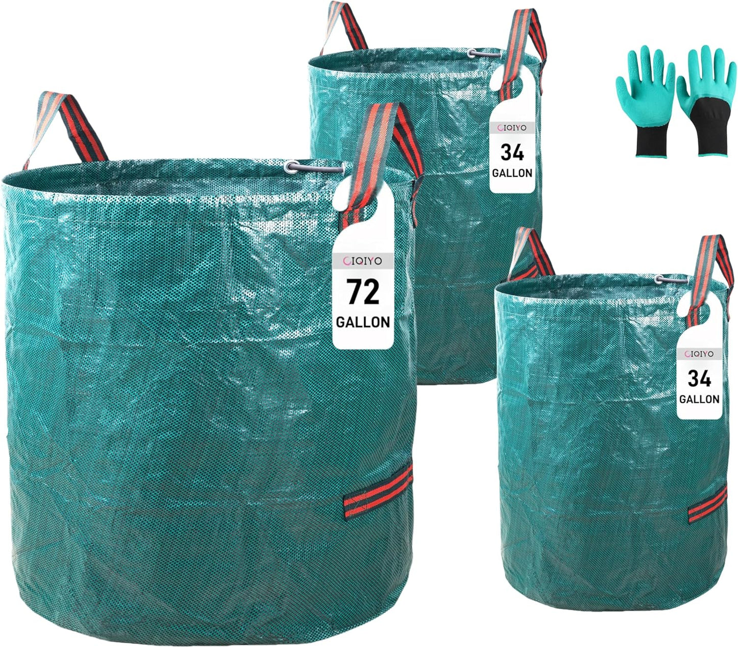 1x72Gallons+2x34Gallons (Free Gloves) Garden Leaf Bags,Reusable Heavy Duty Yard Waste Bag Set,Standable Design and Reinforced 4 Handles for Leaf,Grass,Debris,Camping Trash