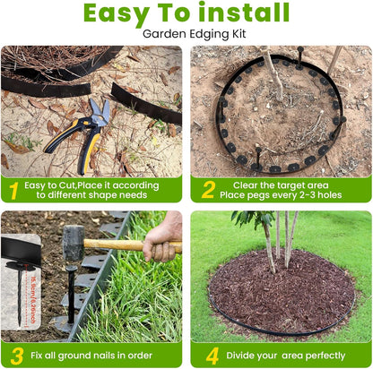 Landscape Edging 2 Inch Tall 100 FT, Garden Edging Coil with 120pcs Spikes, Edging Border Coil for Landscaping, Flower Beds, Lawn, and Yard - Black