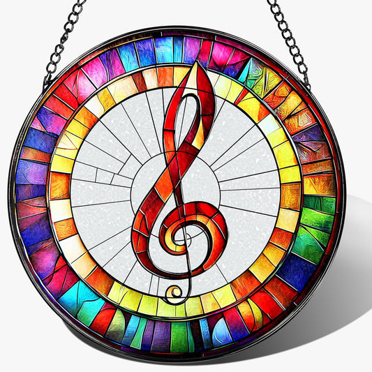 8'' Musical Suncatcher Ornament, Stained Glass Window Hanging, Suncatchers for Windows Hanging