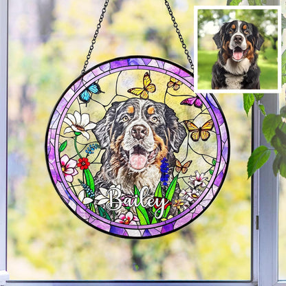 LOVELYPOD Custom Dog Stain Glass Sun Catcher, Pet Portrait Hanging Gifts, Loss of Dog Memorial, Sympathy Gift, Pet Remembrance Gifts for Dogs Mom, Pet Ornament
