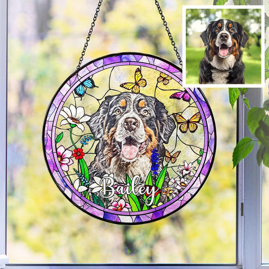 LOVELYPOD Custom Dog Stain Glass Sun Catcher, Pet Portrait Hanging Gifts, Loss of Dog Memorial