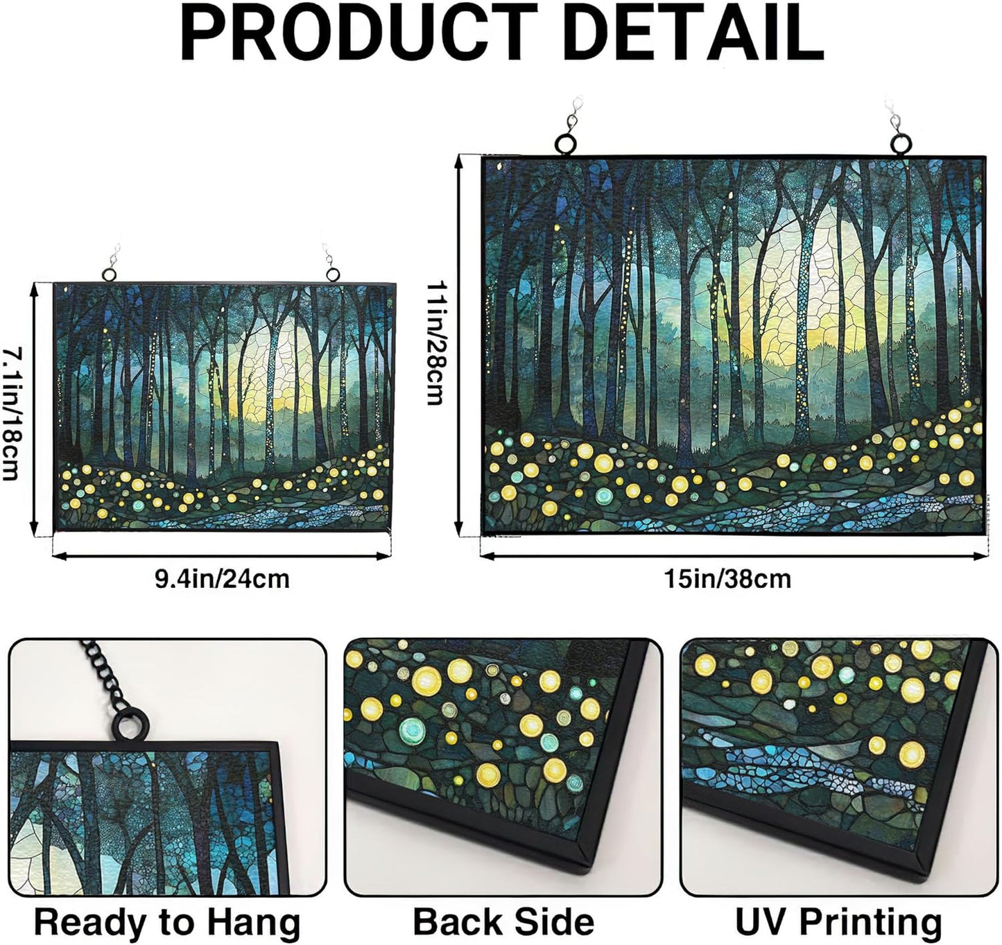 Personalized Rectangle Boho Firefly Forest Suncatcher Stained Glass Window Hangings Sun Catchers Colorful Ornament Gifts for Women Mom Wife Halloween Christmas Housewarming