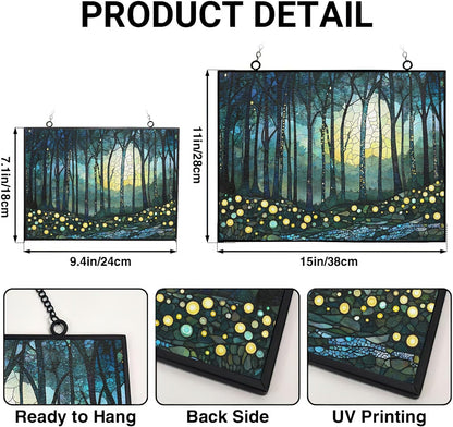 Personalized Rectangle Boho Firefly Forest Suncatcher Stained Glass Window Hangings Sun Catchers Colorful Ornament Gifts for Women Mom Wife Halloween Christmas Housewarming