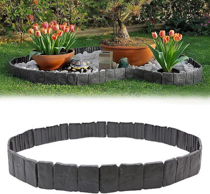 VYNTRA 20Pcs Landscape Garden Edging Border No-Dig 9 Inch Tall Flower Bed Border 16FT Length Plastic Stone-Like Textured for Fence Decorative Lawn Plastic Fencing Flexible for Patio Yard Pathway Grey
