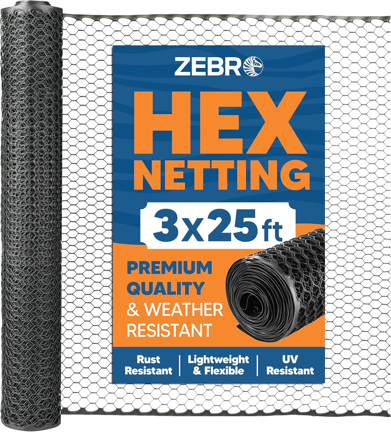 Zebro Plastic Chicken Wire Fence – Lightweight Poultry Netting & Garden Fence for Chicken Coops, Pet Enclosures, Balcony Safety & Landscaping – Weatherproof & Rust-Free - 3' x 25' Black