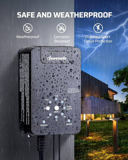DEWENWILS 60W Low Voltage Landscape Transformer 120V AC to 24V DC, Outdoor Landscape Lighting Transformer Photocell Sensor & Timer, Weatherproof Low Voltage Transformer for Spotlights Pathway Lights