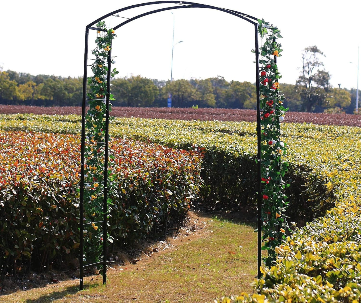 Steel Garden Arch, 7'2" High x 4'7" Wide, Garden Arbor for Various Climbing Plant, Outdoor Garden Lawn Backyard