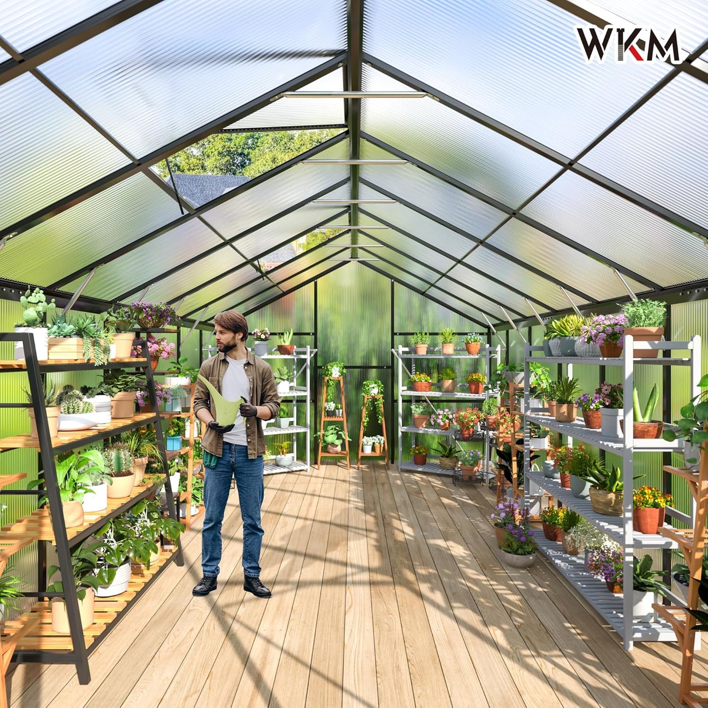 WKM 8x16 FT Greenhouse for Outdoors, Polycarbonate Greenhouse with Roof Vent and Quick Setup Structure, Aluminum Frame, Black