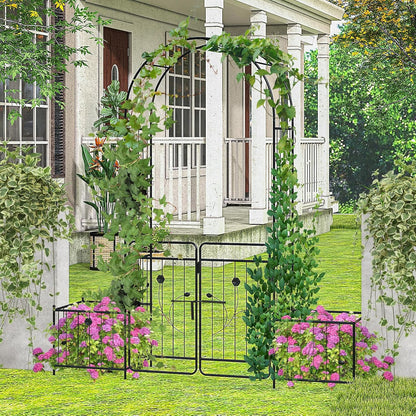 S AFSTAR 87-Inche Garden Arbor with Gate & Side Planter Box, Metal Garden Arch with Lockable Gate, Arched Top Arbour, Heavy-Duty Arched Trellis Archway for Climbing Plants Grape Vines Wedding Ceremony