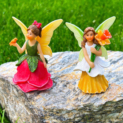 Mood Lab Fairy Garden - Miniature Fairy Figurines - Flower Girls Set of 2 pcs - Narcissus & Rose Fairies Accessories Statue Kit