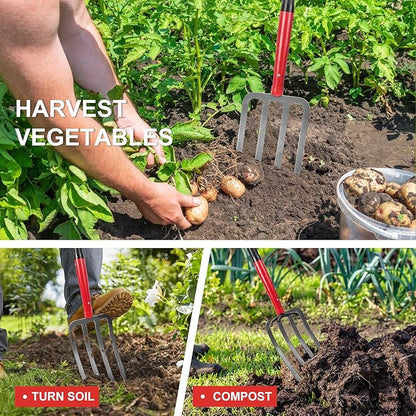 4-Tine Heavy Duty Pitchfork Digging Fork Garden Fork Pitch Forks with Fiberglass Handle for Gardening, Hay,Digging Potatos,43 inches
