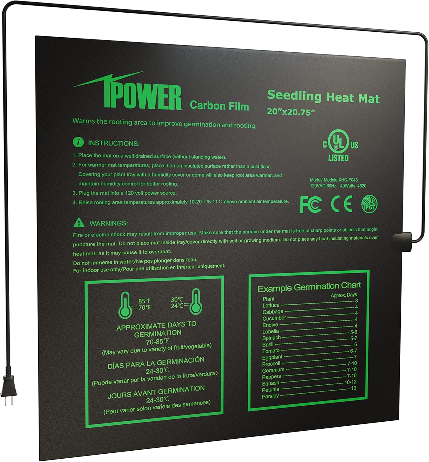 iPower GLHTMTPROMX2 20" x 20.75" Seedling Heat Mat 2-Pack Upgraded Carbon Film Durable Waterproof Indoor Warm Hydroponic Plant Germination Starting Pad, Black