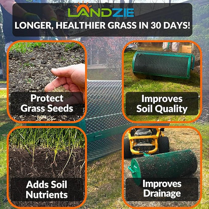 LANDZIE Lawn & Garden Spreaders - 36 Inch Heavy Duty Metal Mesh Basket Push/Tow Spreader - Compost, Peat Moss, Top Soil, Mulch - Durable Lightweight Multi-Purpose Yard Care Equipment - Manure Spreader