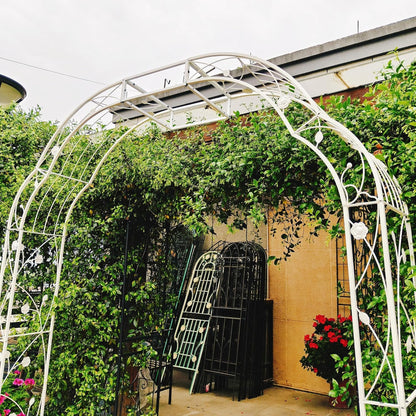 Metal Garden Arch W74.4'' x H98.4'' Garden Arbor Trellis Climbing Plants Support Rose Arch Outdoor Arch Cream White