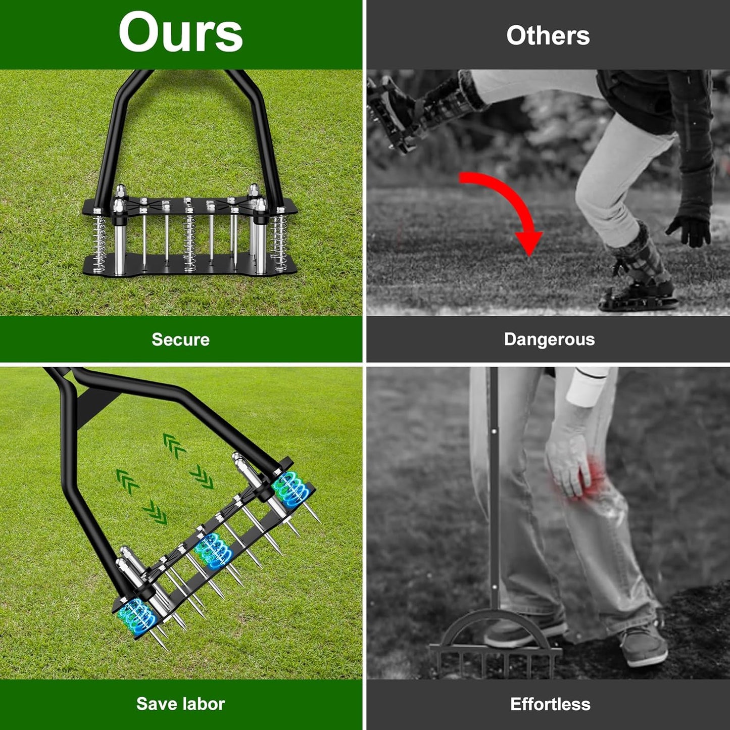 Lawn Aerator, Lawn Aerator Tool with 18 Iron Spikes, Automatic Leaf and Dirt Cleaning, Spring-Loaded Design, Manual Aeration Lawn Tool for Loosening Soil Aerating Patio, Garden Tools and Yard Tools