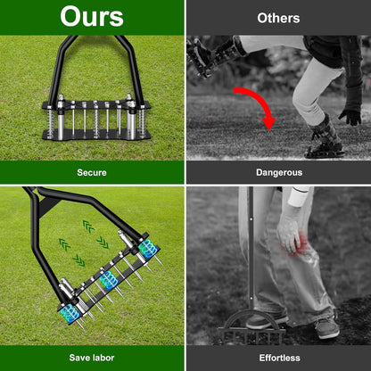Lawn Aerator, Lawn Aerator Tool with 18 Iron Spikes, Automatic Leaf and Dirt Cleaning, Spring-Loaded Design, Manual Aeration Lawn Tool for Loosening Soil Aerating Patio, Garden Tools and Yard Tools