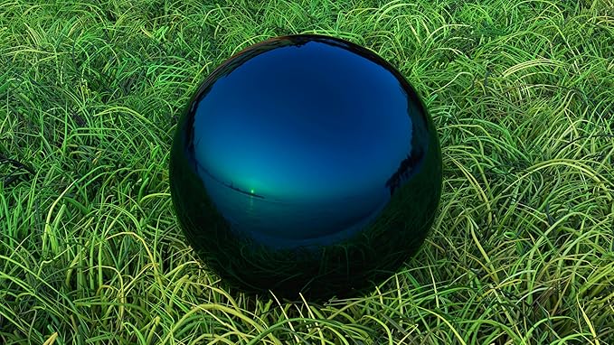 Lulu Decor, Blue Stainless Steel Gazing Mirror Ball Size 12 with Stand