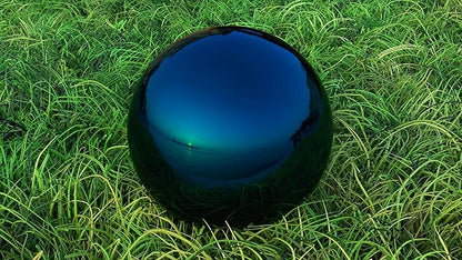 Lulu Decor, Blue Stainless Steel Gazing Mirror Ball Size 12 with Stand