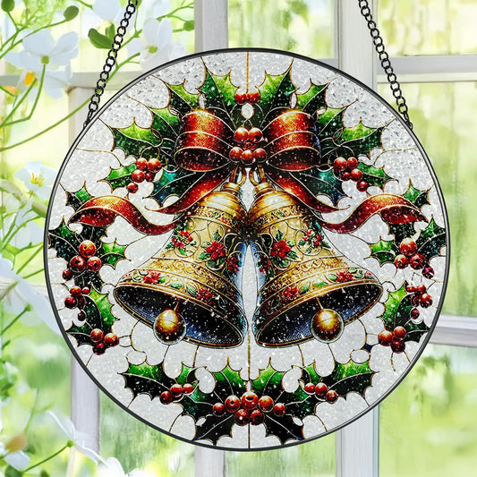Stained Glass Window Hanging, Pauyadu Sun Catchers Indoor Window, Bells Christmas Suncatcher
