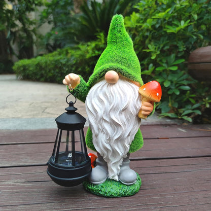 Gnomes Solar Garden Statues,Resin Gnome Figurine Decorations Holding Mushroom and Solar Lights Lantern, Outdoor Figurines Lawn Garden Statue Decor Art for Lawn,Yard, Balcony Ornament.